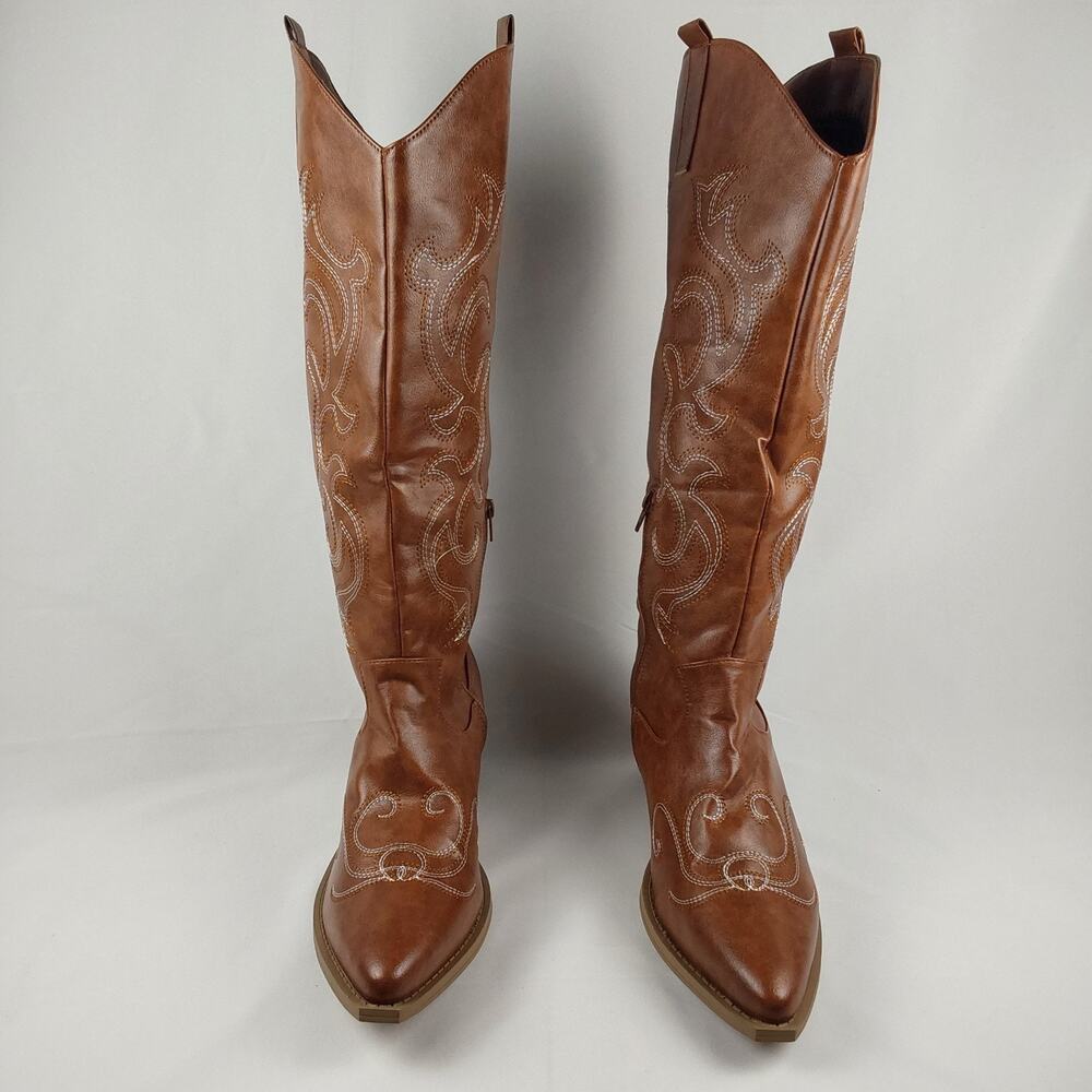 Women's Brown Embroidered Western Cowboy Boots Knee High Size US 12-13 (EU 43)